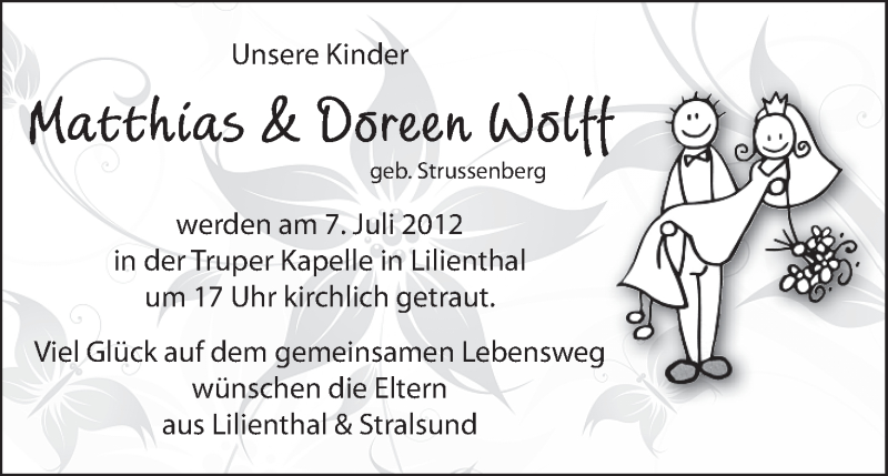 Hochzeitsanzeige von Matthias Wolff von WESER-KURIER