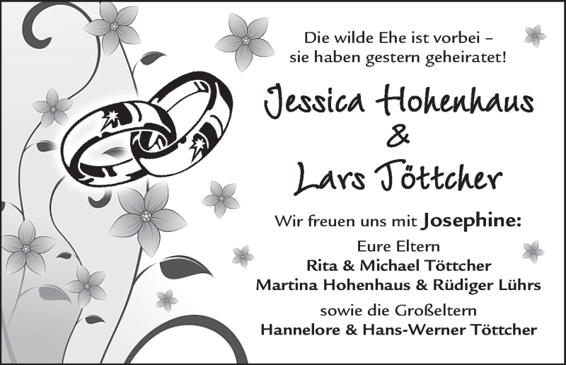 Hochzeitsanzeige von Jessica Hohenhaus von WESER-KURIER
