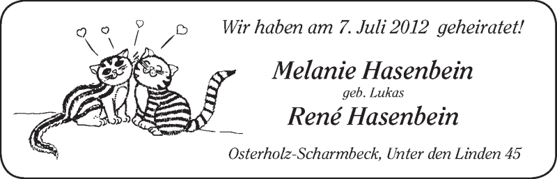 Hochzeitsanzeige von Melanie Hasenbein von WESER-KURIER