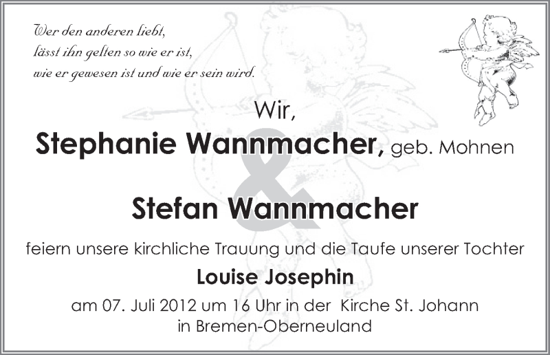 Hochzeitsanzeige von Stephanie Wannmacher von WESER-KURIER
