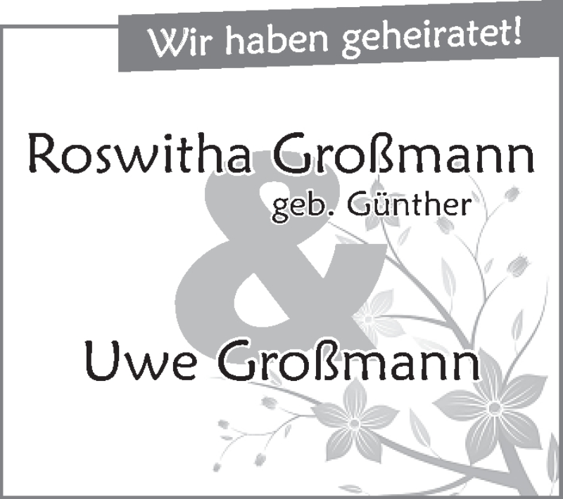 Hochzeitsanzeige von Roswitha Großmann von WESER-KURIER