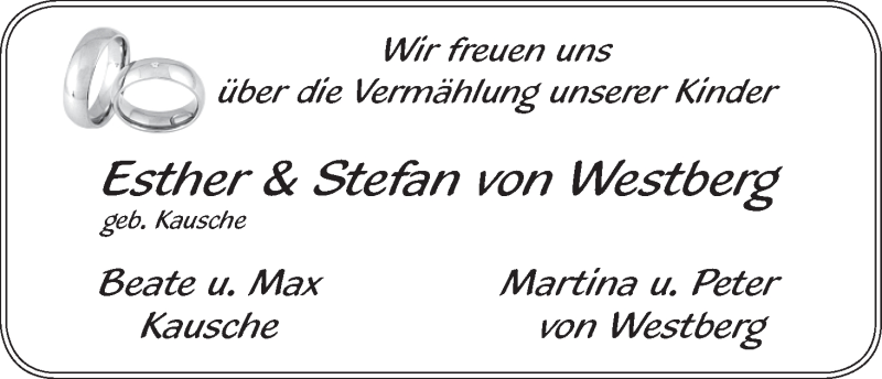 Hochzeitsanzeige von Esther von Westberg von WESER-KURIER