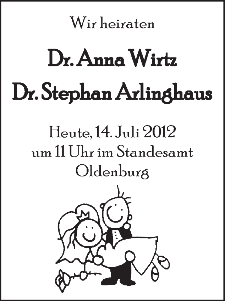 Hochzeitsanzeige von Anna Wirtz von WESER-KURIER