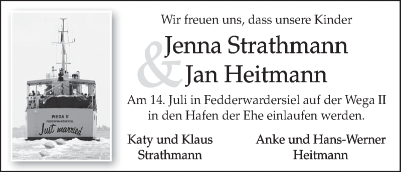 Hochzeitsanzeige von Jenna Strathmann von WESER-KURIER