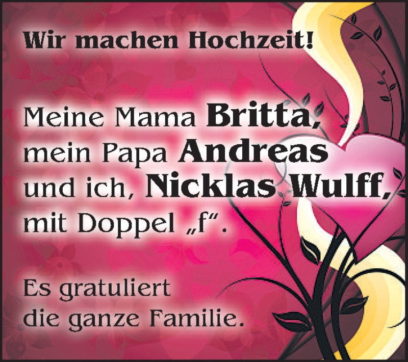 Hochzeitsanzeige von Britta  von WESER-KURIER