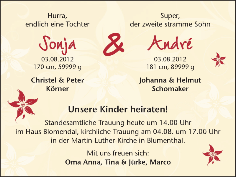 Hochzeitsanzeige von Sonja  von WESER-KURIER