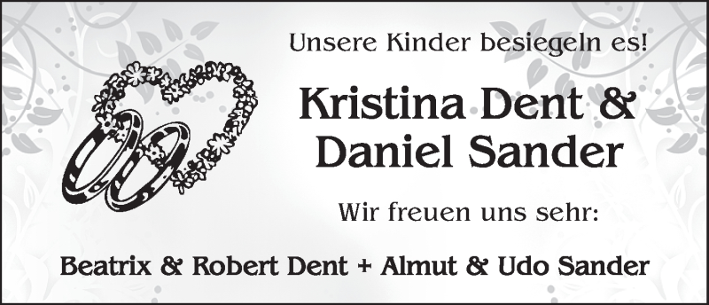 Hochzeitsanzeige von Kristina Dent von WESER-KURIER