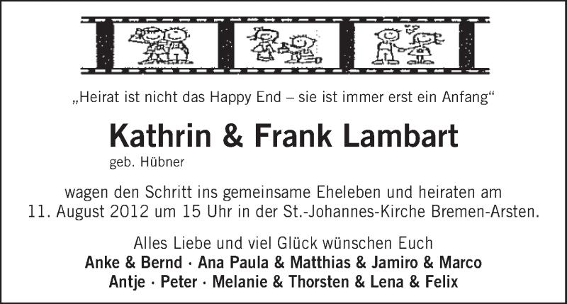 Hochzeitsanzeige von Kathrin  von WESER-KURIER