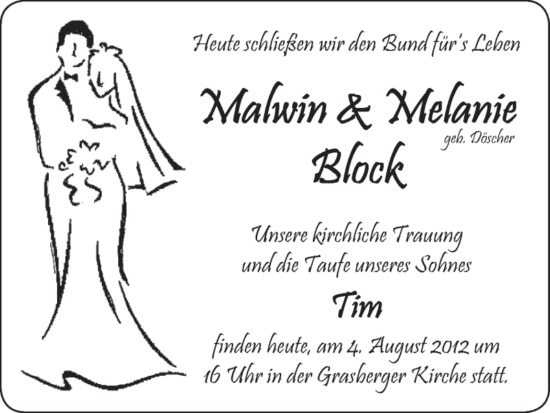 Hochzeitsanzeige von Melanie  Block von WESER-KURIER