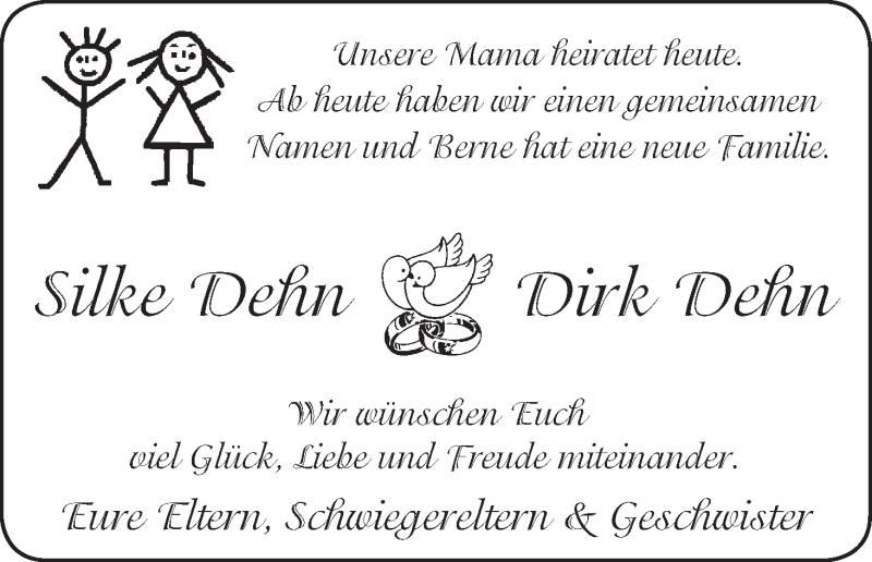 Hochzeitsanzeige von Silke Dehn von WESER-KURIER