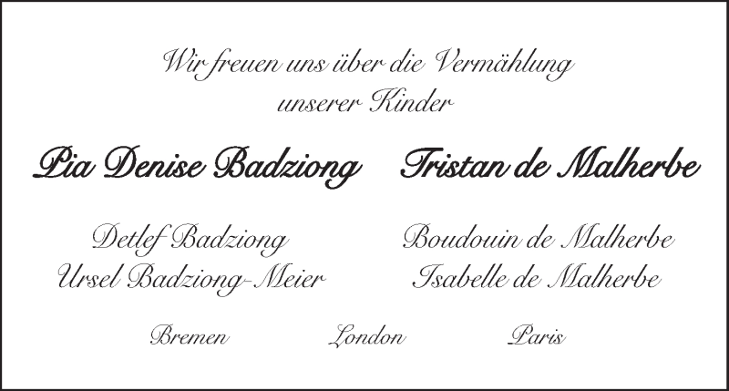 Hochzeitsanzeige von Pia Denise Badziong von WESER-KURIER