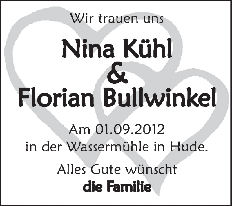 Hochzeitsanzeige von Nina Kühl von WESER-KURIER