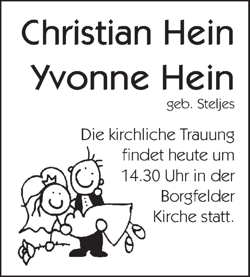 Hochzeitsanzeige von Yvonne Hein von WESER-KURIER