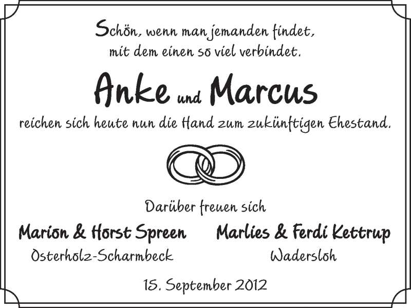 Hochzeitsanzeige von Anke  von WESER-KURIER