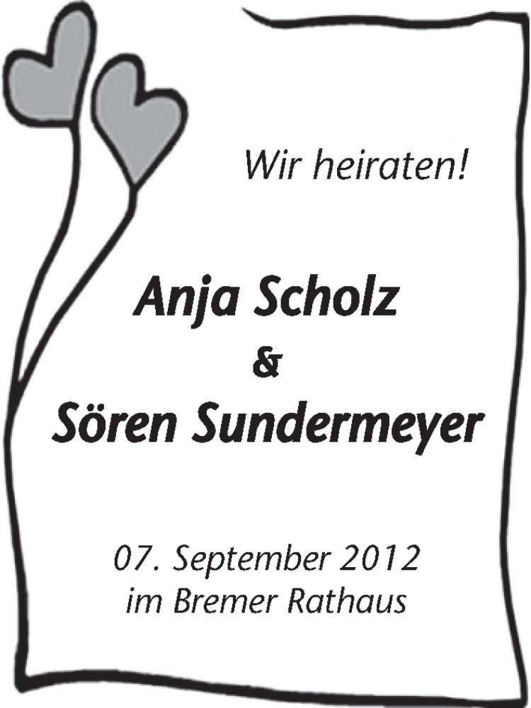 Hochzeitsanzeige von Anja Scholz von WESER-KURIER
