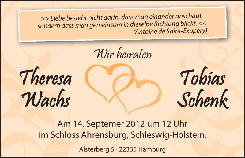 Hochzeitsanzeige von Theresa Wachs von WESER-KURIER