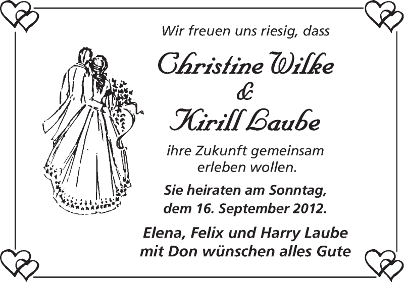 Hochzeitsanzeige von Christine Wilke von WESER-KURIER