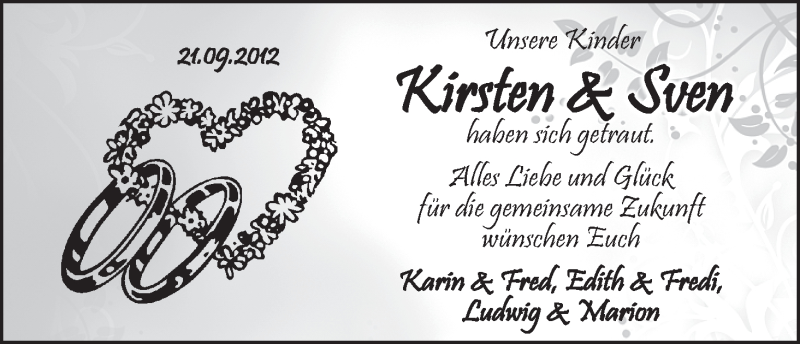 Hochzeitsanzeige von Kirsten  von WESER-KURIER