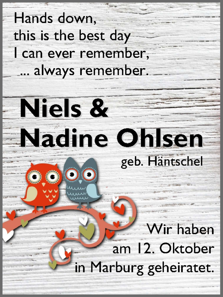 Hochzeitsanzeige von Nadine  Ohlsen von WESER-KURIER