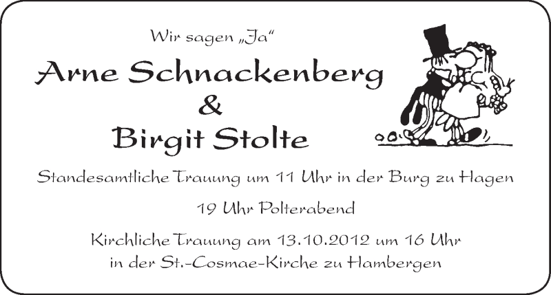 Hochzeitsanzeige von Arne Schnackenberg von WESER-KURIER