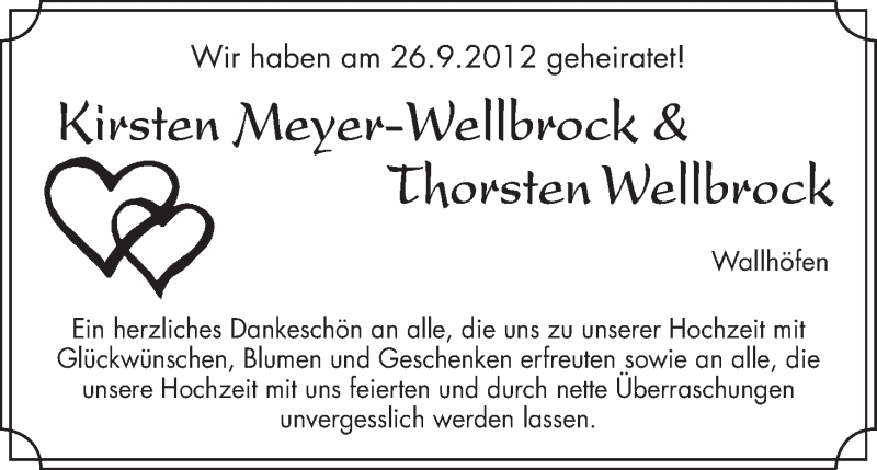 Hochzeitsanzeige von Kirsten Meyer-Wellbrock von WESER-KURIER