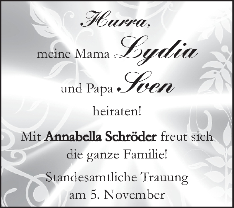 Hochzeitsanzeige von Lydia  von WESER-KURIER