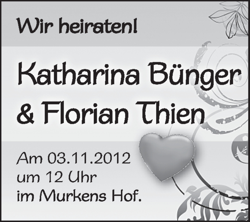 Hochzeitsanzeige von Katharina Bünger von WESER-KURIER