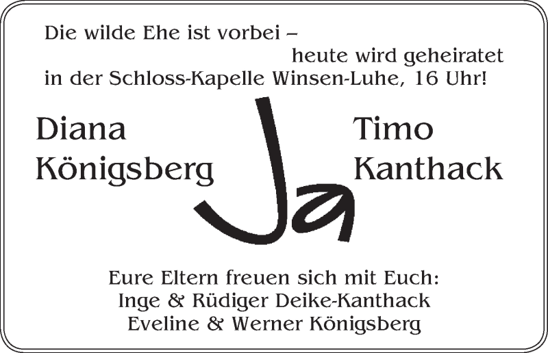 Hochzeitsanzeige von Diana Königsberg von WESER-KURIER