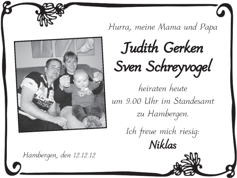 Hochzeitsanzeige von Judith Gerken von WESER-KURIER