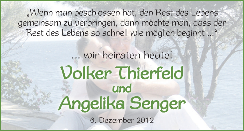 Hochzeitsanzeige von Volker Thierfeld von WESER-KURIER