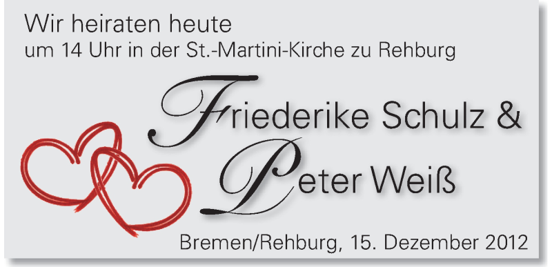 Hochzeitsanzeige von Friederike Schulz von WESER-KURIER