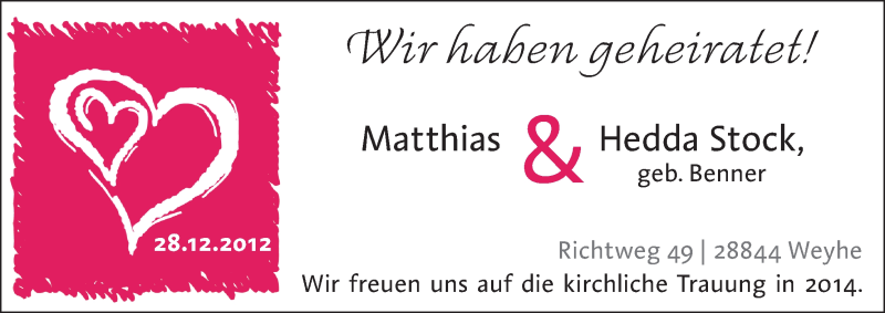 Hochzeitsanzeige von Matthias Stock von WESER-KURIER