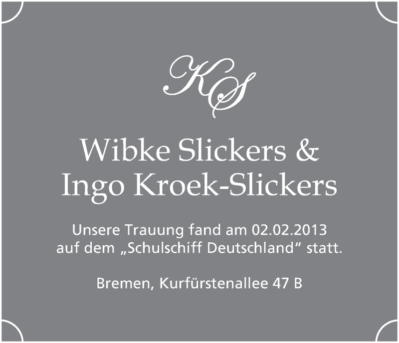Hochzeitsanzeige von Wibke Slickers von WESER-KURIER