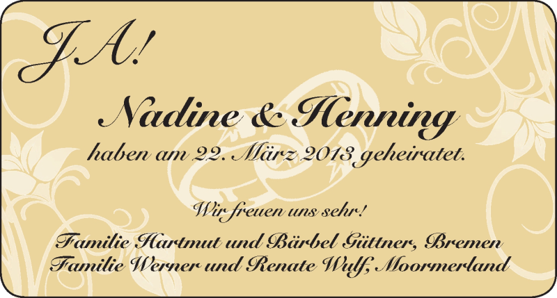 Hochzeitsanzeige von Nadine  von WESER-KURIER