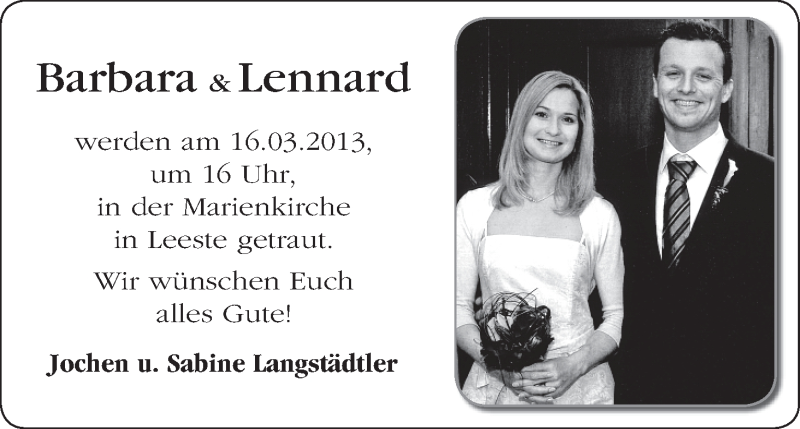 Hochzeitsanzeige von Barbara  von WESER-KURIER