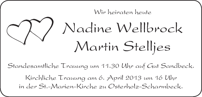 Hochzeitsanzeige von Nadine Wellbrock von WESER-KURIER