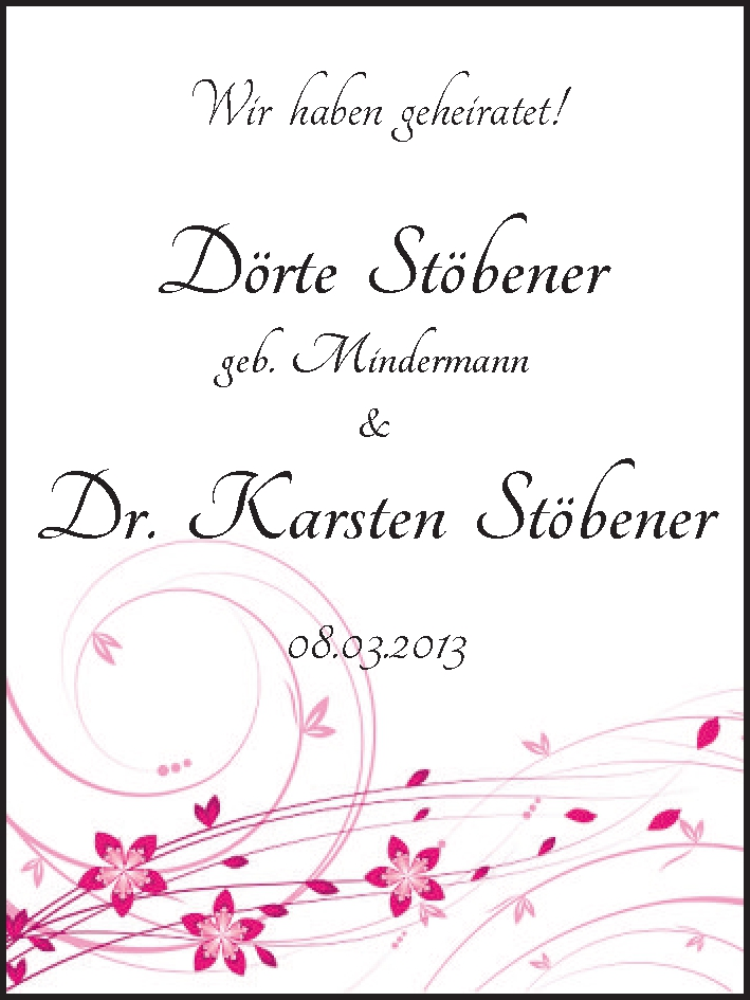 Hochzeitsanzeige von Dörte Stöbener von WESER-KURIER
