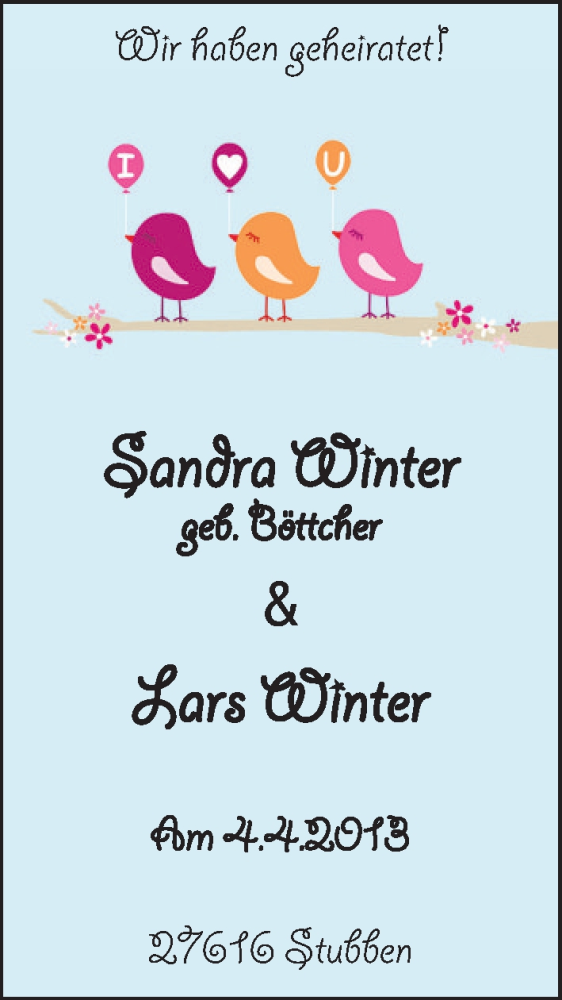 Hochzeitsanzeige von Sandra Winter von WESER-KURIER