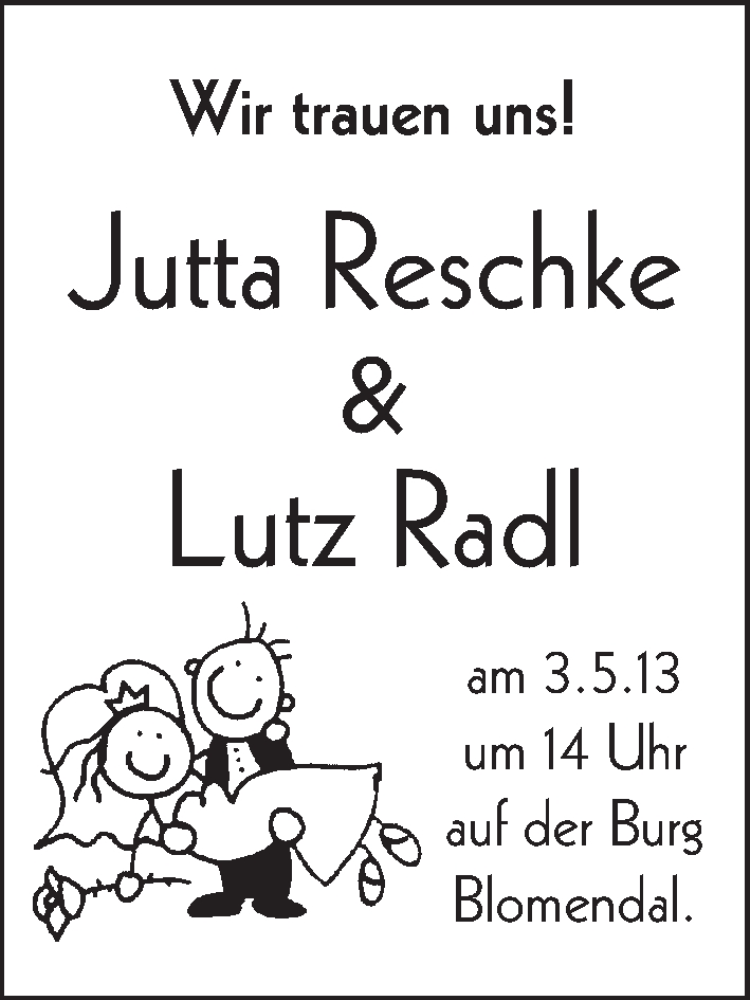 Hochzeitsanzeige von Jutta Reschke von WESER-KURIER
