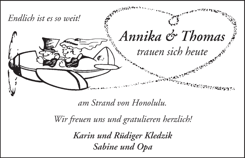 Hochzeitsanzeige von Annika  von WESER-KURIER