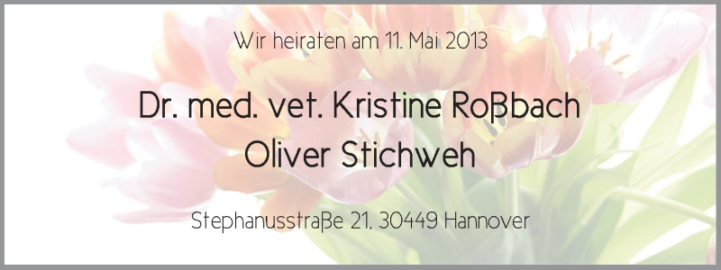 Hochzeitsanzeige von Kristine Roßbach von WESER-KURIER