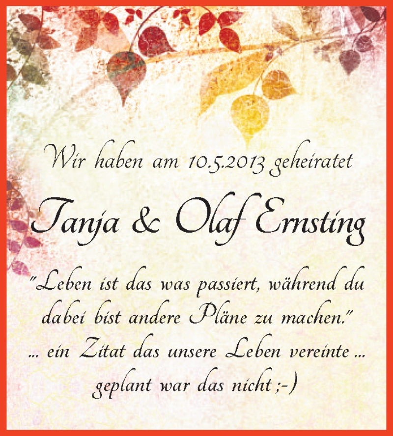 Hochzeitsanzeige von Tanja Ernsting von WESER-KURIER