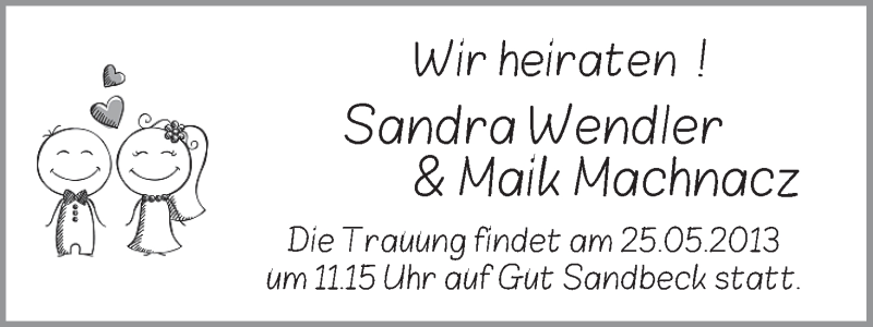 Hochzeitsanzeige von Sandra Wendler von WESER-KURIER