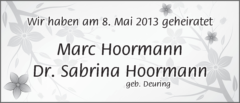 Hochzeitsanzeige von Marc Hoormann von WESER-KURIER