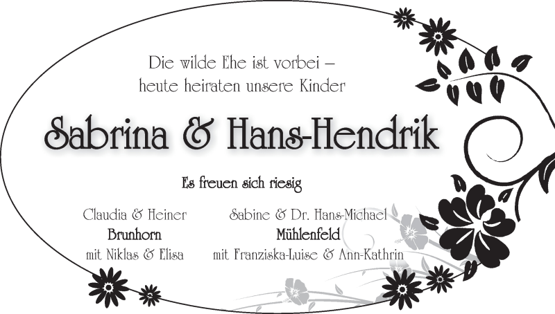 Hochzeitsanzeige von Sabrina  von WESER-KURIER