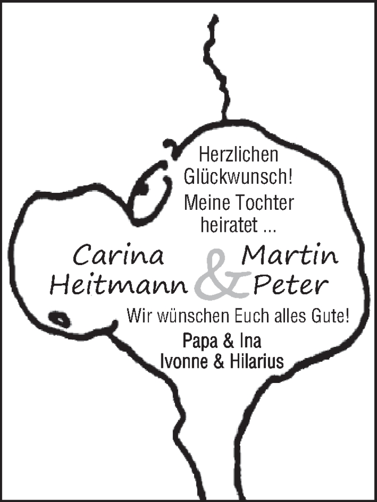 Hochzeitsanzeige von Carina Heitmann von WESER-KURIER