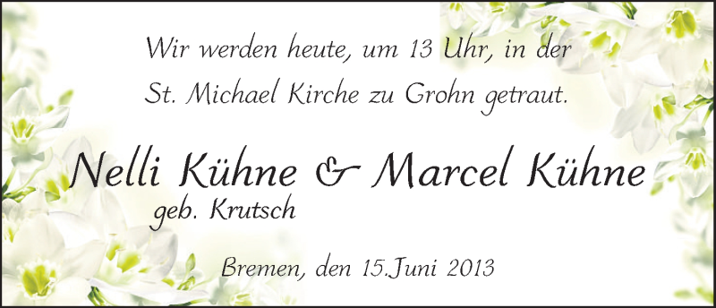 Hochzeitsanzeige von Nelli Kühne von WESER-KURIER