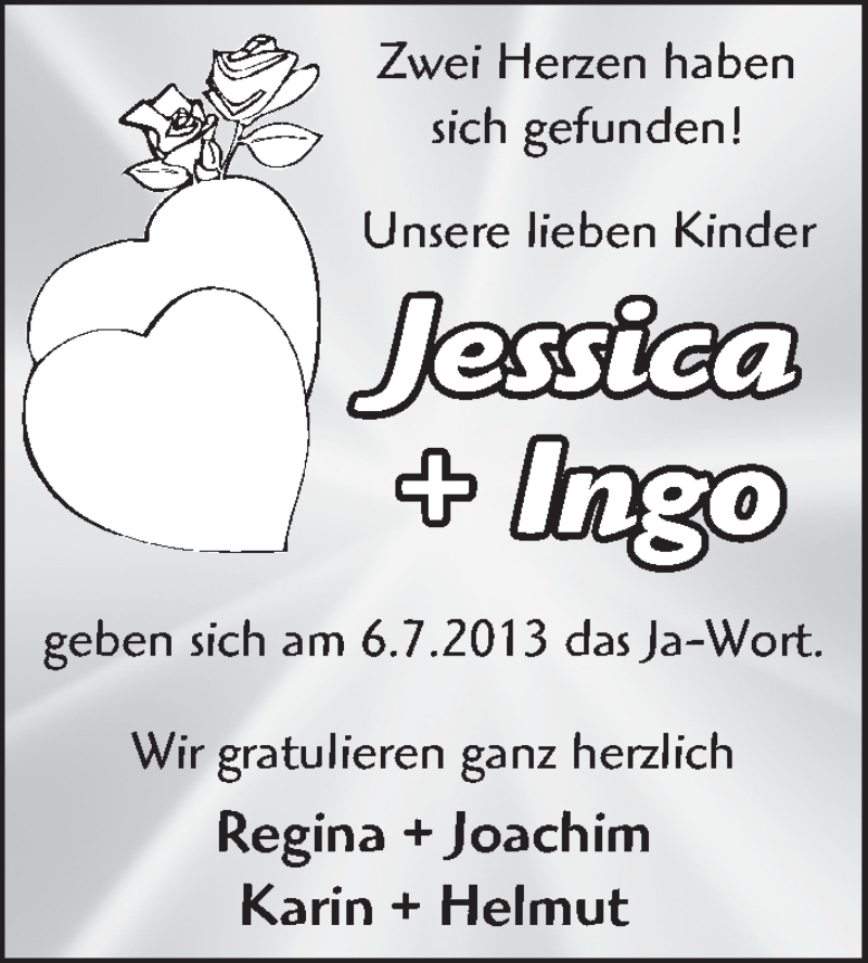 Hochzeitsanzeige von Jessica  von WESER-KURIER