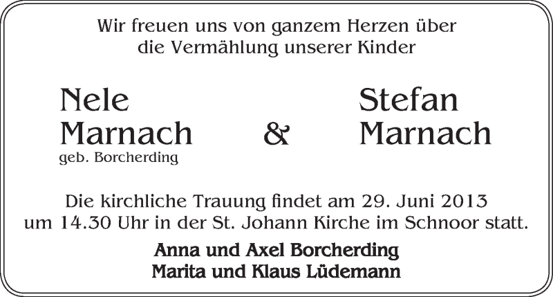 Hochzeitsanzeige von Nele Marnach von WESER-KURIER
