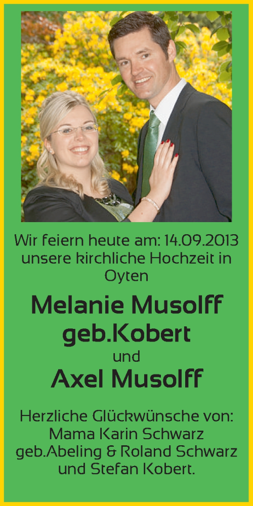 Hochzeitsanzeige von Melanie Musolff von WESER-KURIER